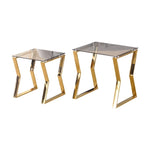 ZUN Nesting End Table Set of 2 With Gray Tempered Glass Table Set for Living Room W133084112