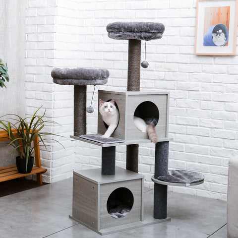 ZUN Cat Tree Modern Cat Tower with 2 Super Large Condo, Sturdy Scratching Posts, and Removable Soft 61499052