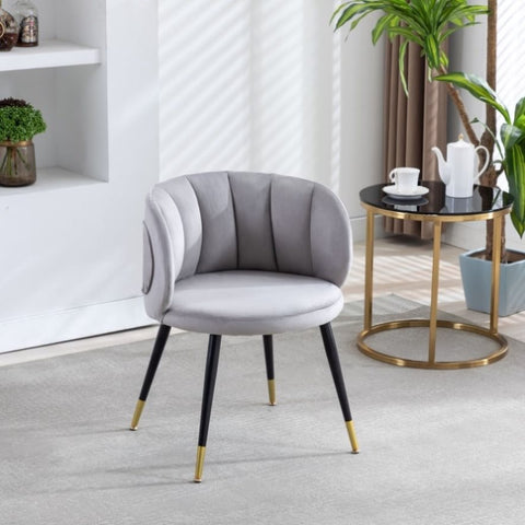 ZUN Grey velvet lounge chair, black metal feet, unique back design, suitable for office, living room, W117064090