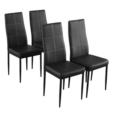 ZUN 4pcs Elegant Dining Chairs with 6 Grids Decoration Backrest White Cushion Black 69161445
