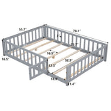 ZUN Full Size Floor Platform Bed with Fence and Door for Kids, Montessori Floor Bed Frame with Support W1716132148