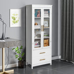 ZUN 2 Glass Doors 2 Drawers Bathroom Standing Cabinet, Modern Style Bookcase, Household Storage Lockers, 80859839