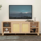 ZUN 64.4" Rattan TV Stand for 65/70 inch TV Living Room Storage Console Entertainment Center,2 open W131463677