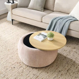 ZUN Round Storage Ottoman, 2 in 1 Function, Work as End table and Ottoman, Pink W487106577