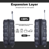 ZUN Expandable 3 Piece Luggage Sets PC Lightweight & Durable Suitcase with Two Hooks, Spinner Wheels, W284104375