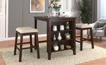 ZUN TOPMAX 3 Piece Dining Table with Padded Stools, Table Set with Storage Shelf,Brown WF194545AAD
