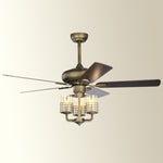 ZUN [Video]52inch Bronze Metal 3 Lights Ceiling Fan with 5 Wood Blades, Two-color fan blade, AC Motor, EL297347AAA