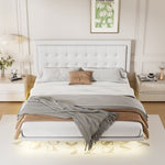 ZUN Queen Size Floating Bed Frame with Motion Activated Night Lights,Modern PU Upholstered Button Tufted WF311588AAK