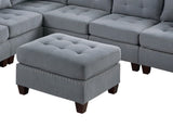 ZUN Living Room Furniture Tufted Ottoman Grey Linen Like Fabric 1pc Ottoman Cushion Nail heads Wooden B011119656