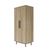 ZUN Density board pasted with triamine 9398-1 oak color black copper feet 2 doors with hanging single 72105970