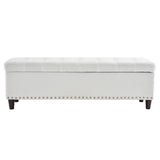 ZUN 51 Inches 131*41*42cm Teddy Velvet With Storage Copper Nails Bedside Stool Footstool Off-White 74351166