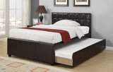 ZUN Twin Size Bed w/ Trundle Espresso Faux Leather Plywood Kids Youth Bedroom Furniture Wooden B011120519