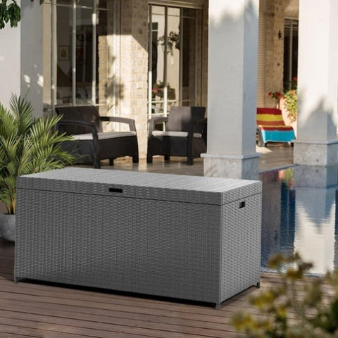 ZUN 140 Gallon Grey Garden Wicker Box Furniture Small Outdoor Storage Box Waterproof For Patio W1828P151790