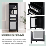 ZUN ON-TREND Boho Style Slim Tall Cabinet with Rattan Door, Mid Century Modern Tower Cabinet Up to 63", WF303856AAB