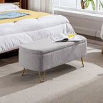 ZUN Grey Storage Ottoman Bench for End of Bed Gold Legs, Modern Grey Faux Fur Entryway Bench Upholstered W117082033