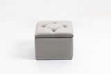 ZUN Set of 3 47.5" Wide Upholstered Storage Ottoman with Tufted Top and Solid Wood Legs Gray W28662794