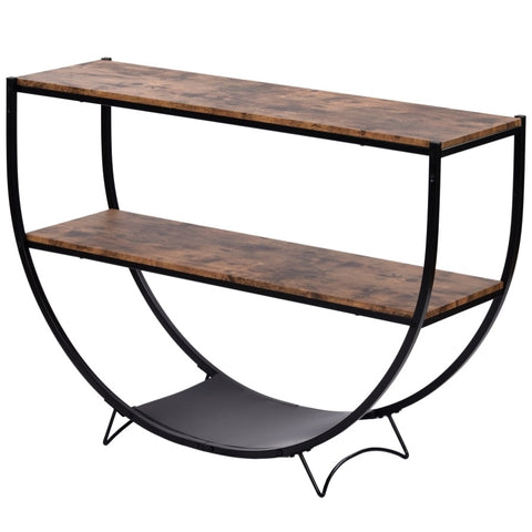 ZUN TREXM Rustic Industrial Design Demilune Shape Textured Metal Distressed Wood Console Table WF196235AAP