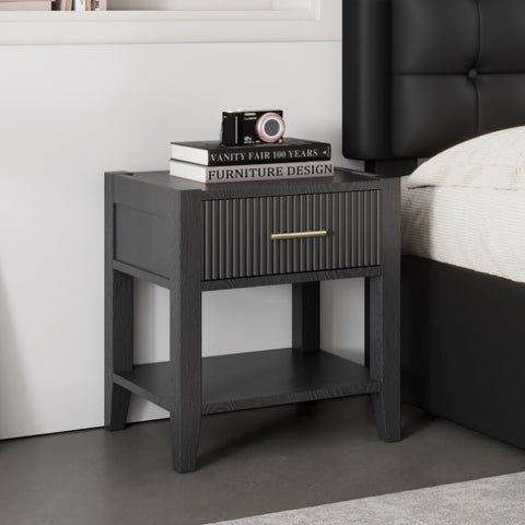 ZUN Wooden Nightstand with a Drawer and an Open Storage,End Table for Bedroom, Black WF315393AAB