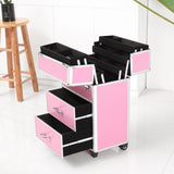 ZUN 4 Tier Lockable Cosmetic Makeup Train Case with Extendable Trays Pink 80010757