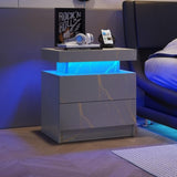 ZUN Nightstand LED Bedside Table Cabinet Lights Modern End Side with 2 Drawers for Bedroom W2178138743