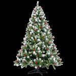 ZUN Artificial Christmas Tree Flocked Pine Needle Tree with Cones Red Berries 7.5 ft Foldable Stand W49819949