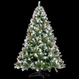 ZUN Artificial Christmas Tree Flocked Pine Needle Tree with Cones Red Berries 7.5 ft Foldable Stand W49819949