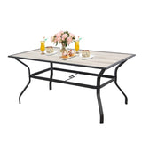 ZUN 60" x 37" Patio Dining Table, Outdoor Large Rectangular Metal Table with Umbrella Hole and Wood-Look W1859113490