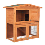 ZUN 40" Triangle Roof Waterproof Wooden Rabbit Hutch A-Frame Pet Cage Wood Small House Chicken Coop Natu 49203299