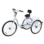 ZUN 26" 7-Speed Adult Tricycle Trike 3-Wheel Bike w/Basket for Shopping White 20250589