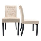 ZUN Velvet Dining Chair Set Tufted Heigh Back with Solid Wood Frame Accent Chairs set of 2 Beige W1921123688