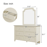 ZUN Milky White Rubber Wooden Dresser Six Large Drawers Silver Metal Handles for Living Room Guest Room WF299164AAK