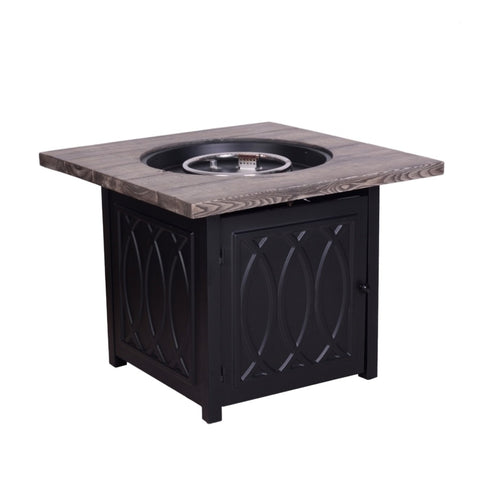 ZUN Faux Woodgrain Table top And Steel Base Propane Outdoor Fire Pit Table With Lid W2029120085