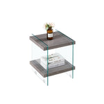 ZUN 17.72" Sleek and Sturdy Tempered Glass Leg Side Table with Dual MDF Shelves, Modern nightstand end W126570325