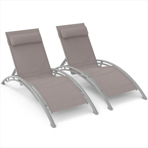 ZUN Outdoor Chaise Lounge Set of 2 Patio Recliner Chairs with Adjustable Backrest and Removable Pillow W1859109832