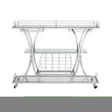 ZUN Contemporary Chrome Bar Cart with Wine Rack Silver Modern Glass Metal Frame Wine Storage 68234028