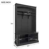 ZUN ON-TREND 47.2'' Wide Hall Tree with Bench and Shoe Storage, Multi-functional Storage Bench with 3 WF317362AAB