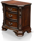 ZUN Formal Traditional 1pc Nightstand Only Brown Cherry Solid wood 3-Drawers Intricate Accents Glides B011139600