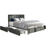 ZUN Vera Full Size Gray Linen Upholstered Platform Bed with Patented 4 Drawers Storage, Square Stitched B083115496