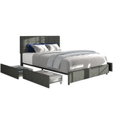 ZUN Vera Queen Size Gray Linen Upholstered Platform Bed with Patented 4 Drawers Storage, Square Stitched B083115497