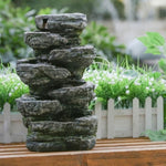 ZUN 9x5x14" Indoor Gray Stone-Look Water Fountain, 7-tier Polyresin Cascading Rock Tabletop Fountain W2078124472