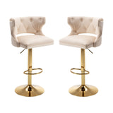 ZUN Bar Stools With Back and Footrest Counter Height Dining Chairs-Velvet Beige-2PCS/SET W67663285