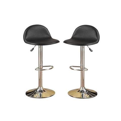 ZUN Adjustable Black PU Bar Stools, Chrome SR011552