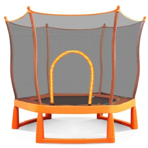 ZUN 6FT Toddlers Trampoline with Safety Enclosure Net Ocean Balls, Fully Protected Indoor Trampoline MS309260AAG