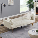 ZUN Velvet Futon Sofa Bed with Metal Legs & 2 Pillows W2272P143372