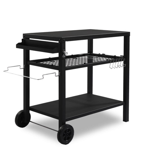 ZUN Outdoor Grill Cart Three-Shelf Grill Table, Movable BBQ Trolley Food Prep Cart with Two Wheels & 58452400