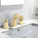 ZUN Widespread Bathroom Faucet 8 Inch 2 Handles with Drain Assembly, Brushed Gold W122460118