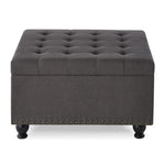 ZUN Large square storage ottoman with wooden legs, Upholstered button tufted coffee table with nail W2186142957