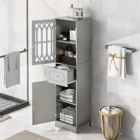 ZUN Tall Bathroom Cabinet, Freestanding Storage Cabinet with Drawer and Doors, MDF Board, Acrylic Door, WF289427AAG