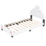 ZUN Twin Size Upholstered Platform Bed with Cartoon Headboard and Footboard, White+Pink WF313161AAK