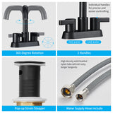 ZUN Bathroom Faucet 2 Handle 4 Inch Centerset Bathroom Sink Faucets 3 Hole with Pop Up Drain and Water 52335256